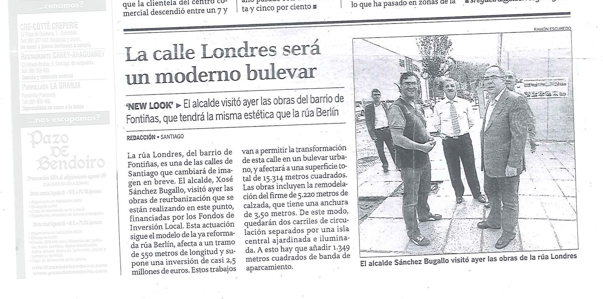 Una fotografía en blanco y negro de un artículo de periódico sobre la Calle Londres.