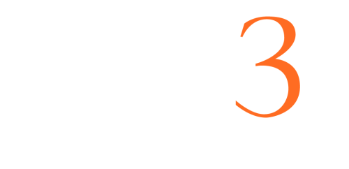 El número tres está escrito en naranja sobre un fondo blanco.
