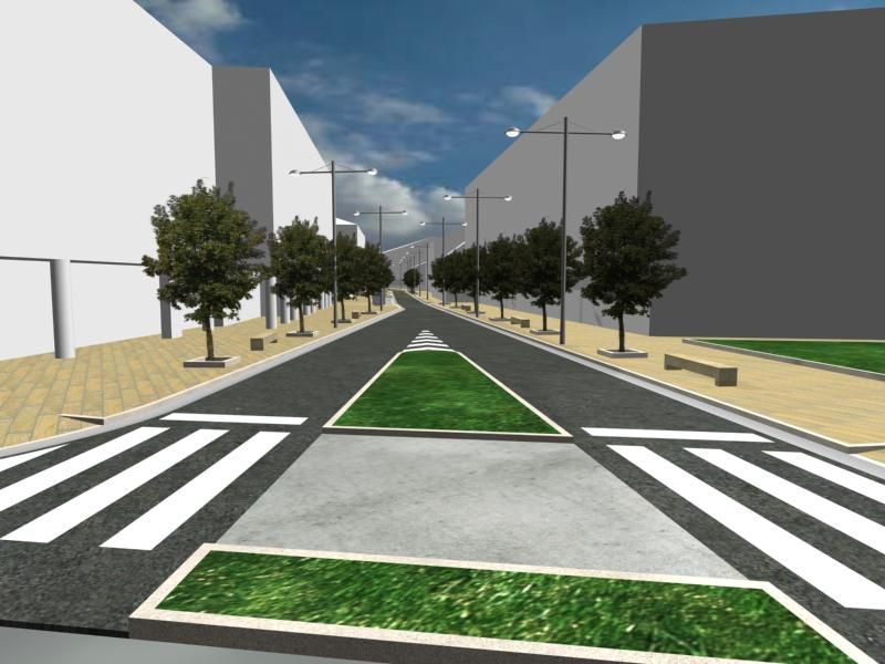 Una imagen generada por computadora de una calle de la ciudad