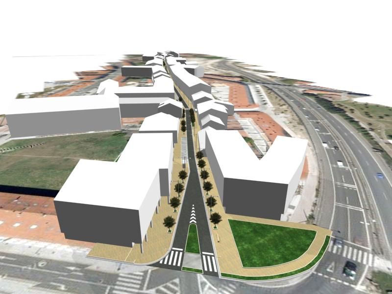 Una vista aérea de una ciudad con edificios y carreteras.