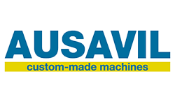 Un logotipo azul y amarillo para las máquinas personalizadas de Ausavil.