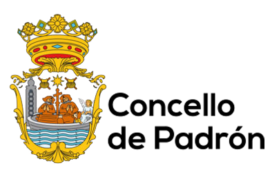 Un logotipo para el concello de padrón con un escudo de armas sobre fondo blanco.