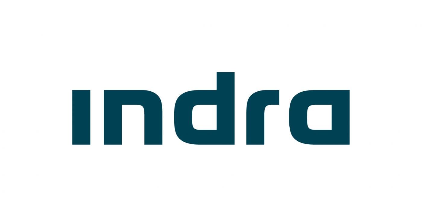 Un logotipo de una empresa llamada Indra sobre un fondo blanco.