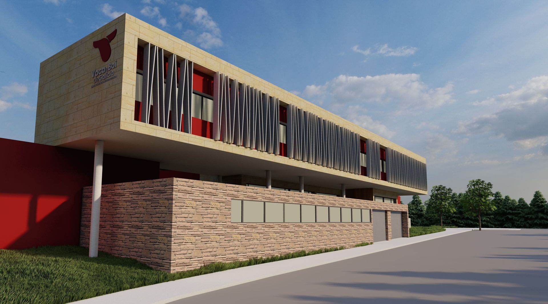 Impresión artística de un gran edificio con muchas ventanas.