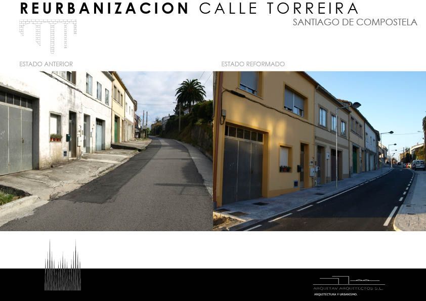 Una foto del antes y el después de la calle Torreira en Santiago de Compostela.