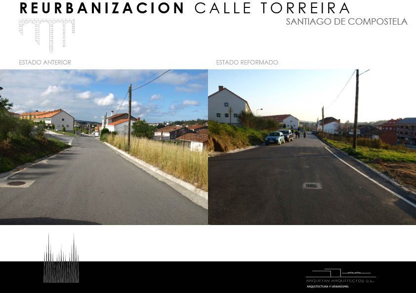 Una imagen del antes y el después de la calle Torreira en Santiago de Compostela.