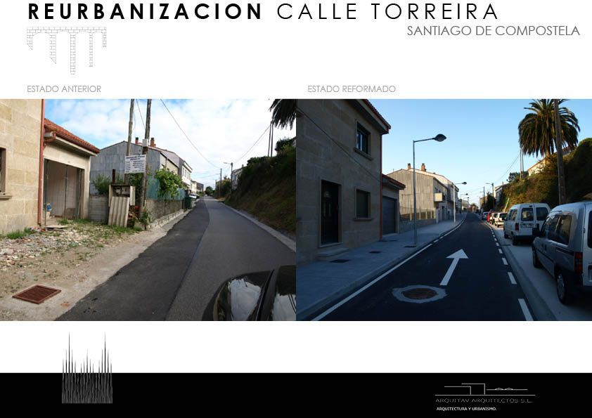 Una foto del antes y el después de la calle Torreira en Santiago de Compostela.