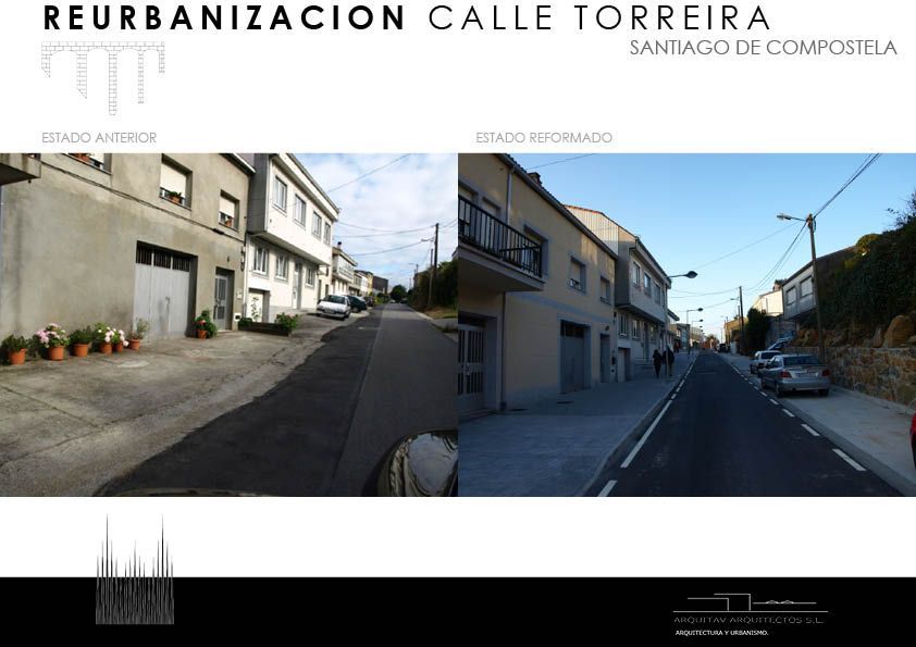 Una foto del antes y el después de la calle Torreira en Santiago de Compostela.