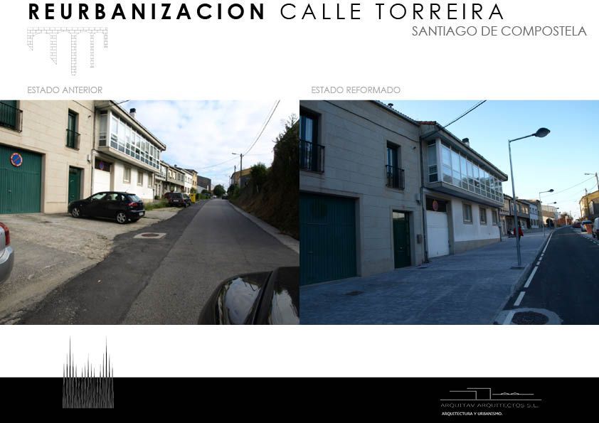Una foto del antes y el después de la calle Torreira en Santiago de Compostela.