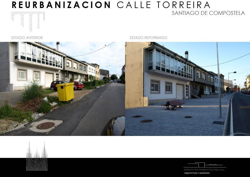 Una foto del antes y el después de la calle Torreira en Santiago de Compostela.