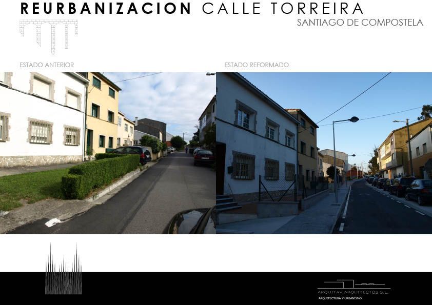 Una foto del antes y el después de la calle Torreira en Santiago de Compostela.
