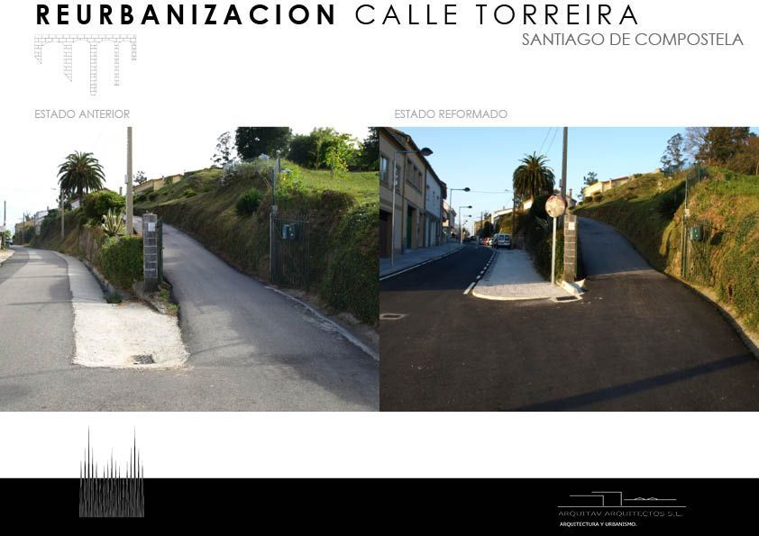 Una foto del antes y el después de la calle Torreira en Santiago de Compostela.