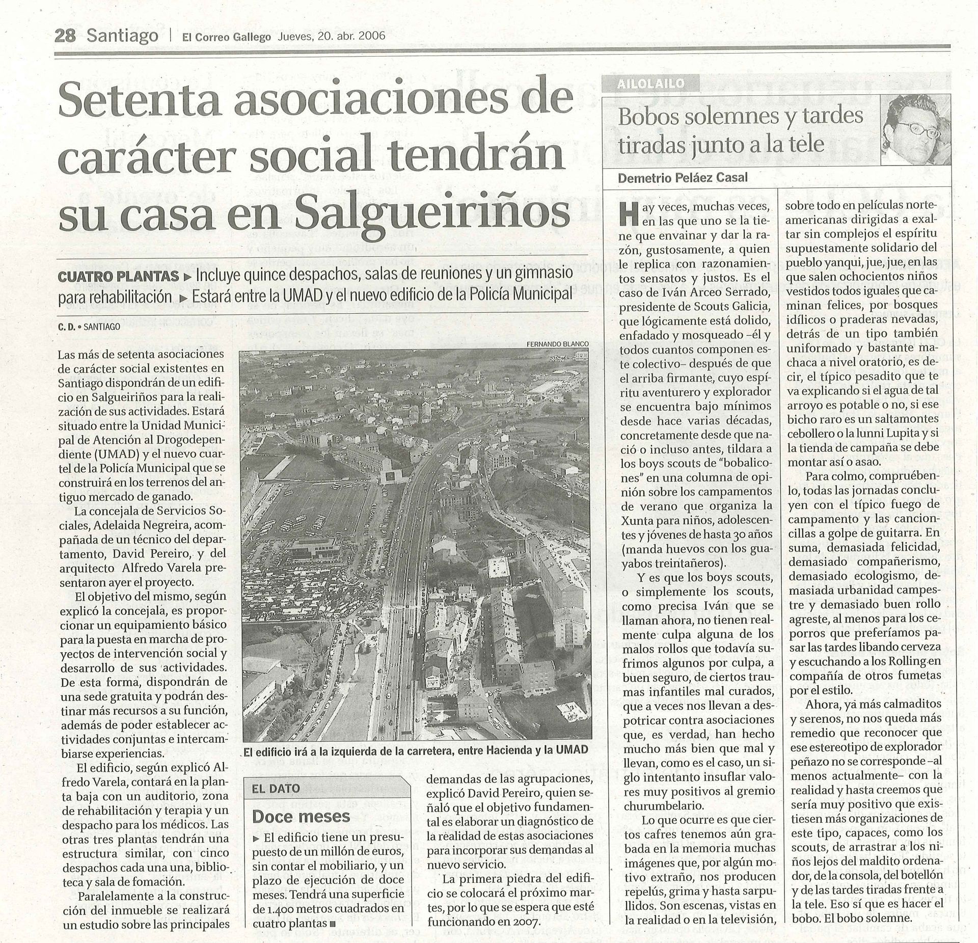 A newspaper article titled setenta asociaciones de caracter social tendran su casa en salgueironos