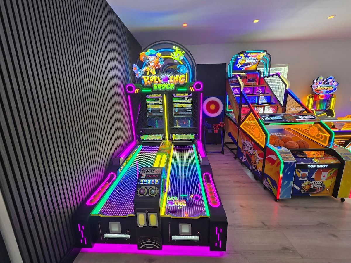 Neon-lit arcade 