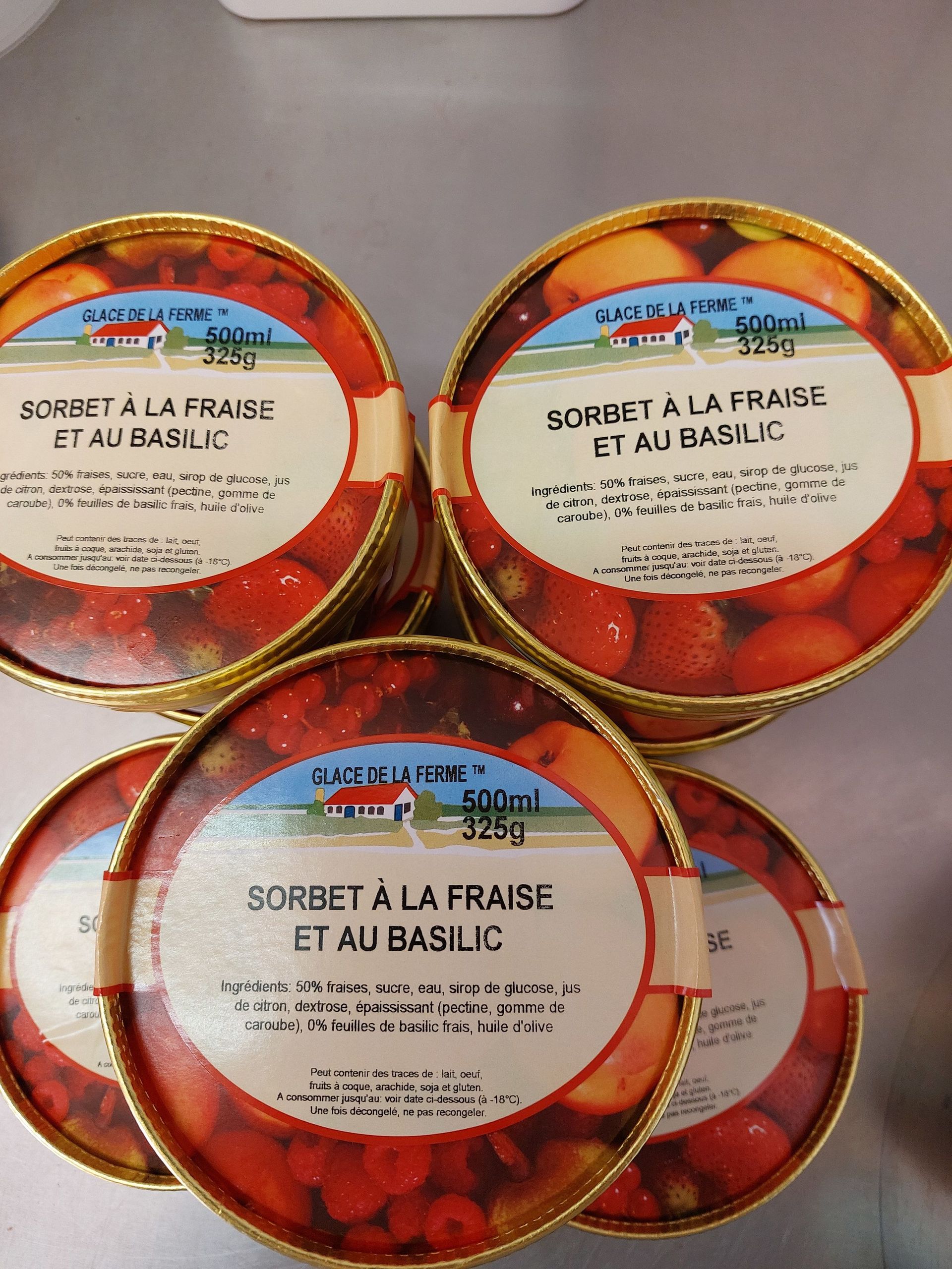 sorbet à la fraise et au basilic