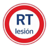 Se&ntilde;al circular roja y blanca con texto azul que dice &ldquo;RT lesi&oacute;n&rdquo;