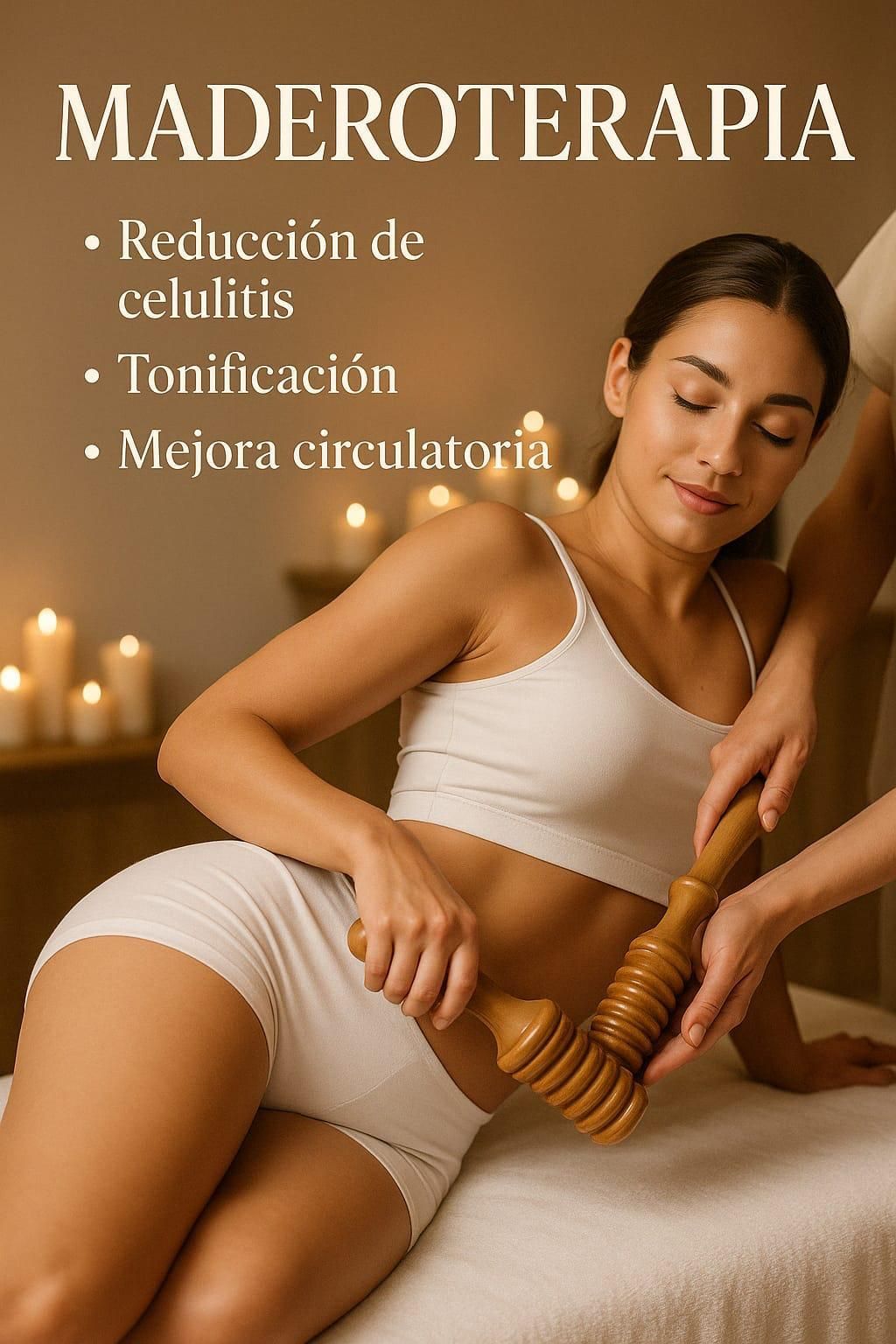 Una mujer está recibiendo un masaje con un palo de madera.