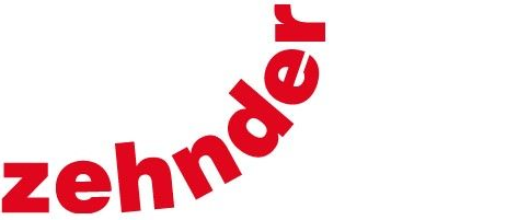 Roter „zehnder“-Schriftzug in einem Halbkreisbogen.