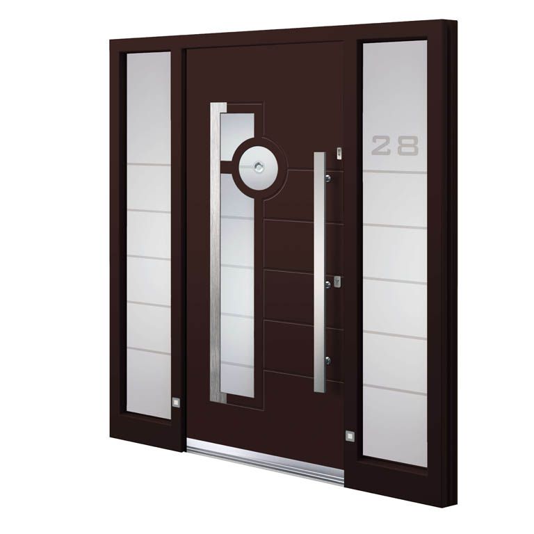 Eine braune Tür mit der Nummer 28 darauf.