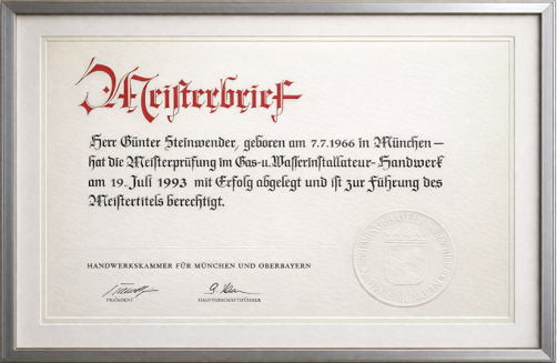 Sanitaer Steinwender Meisterbrief