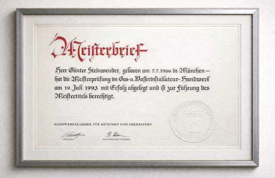 Sanitaer Steinwender Meisterbrief
