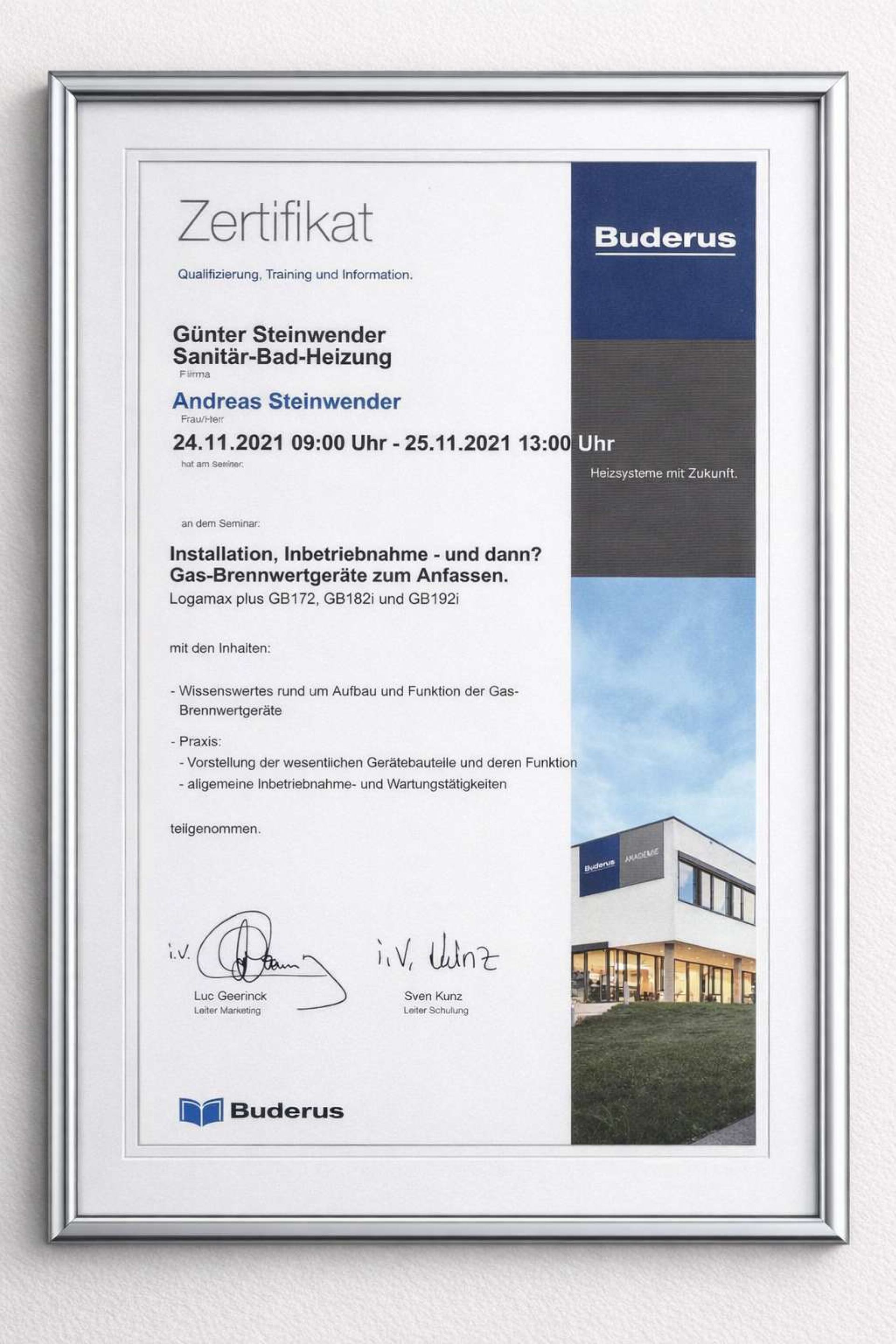 Zertifikate Steinwender - Sanitär & Heizungstechnik