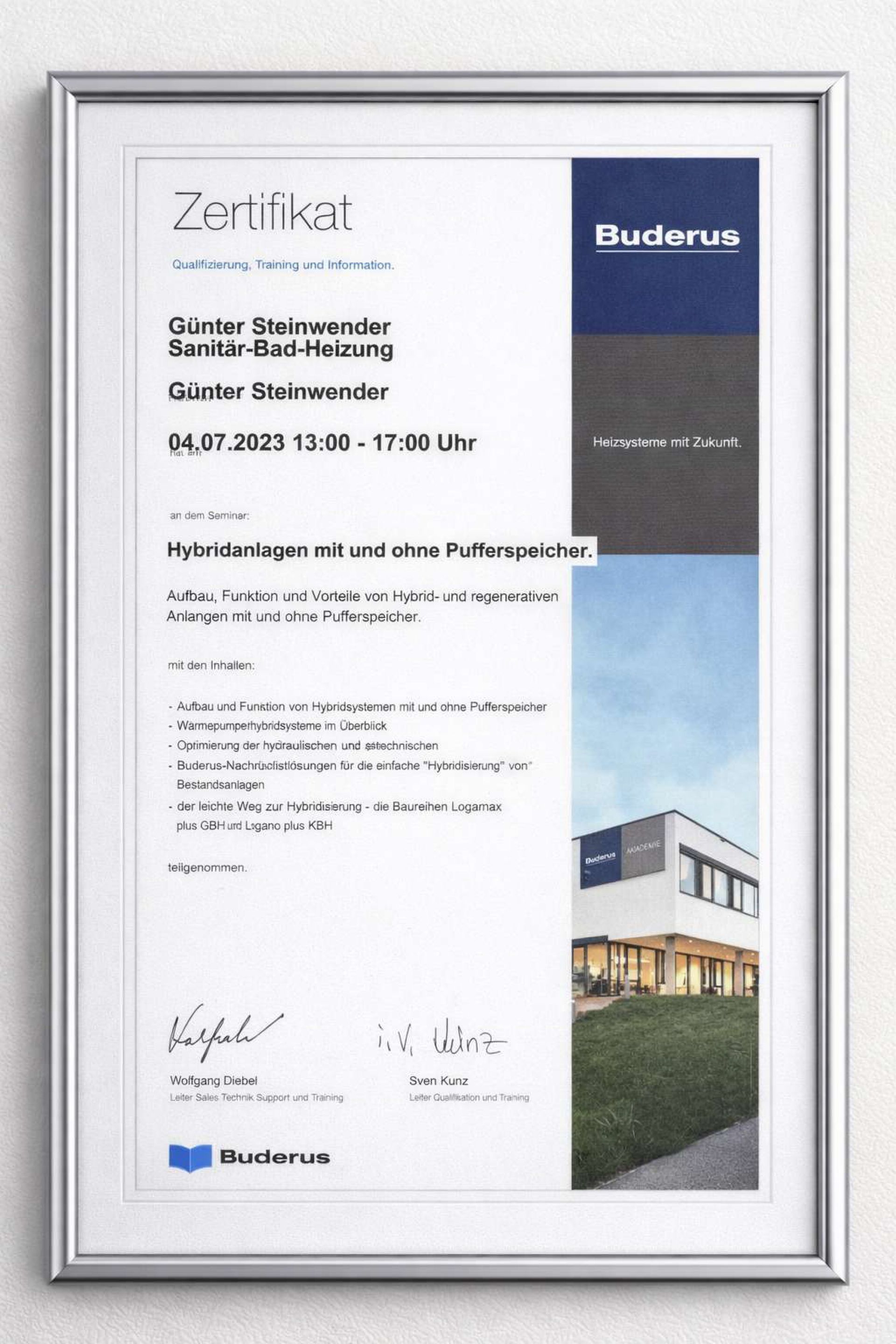 Zertifikate Steinwender - Sanitär & Heizungstechnik