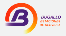 Logotipo de Bugalle en morado y naranja con el texto «Estaciones de Servicio»