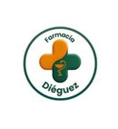 Logotipo de Farmacia D&iacute;guez con c&iacute;rculo verde, cruz naranja y verde, e icono de mortero y majadero.