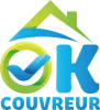 Un logo bleu et vert pour ok couvreur