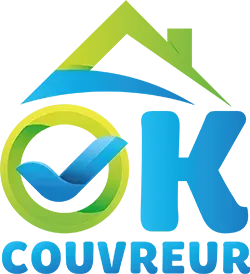 Un logo bleu et vert pour ok couvreur
