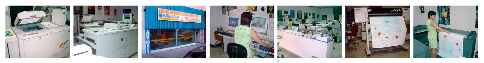 Serie de pequeñas fotografías que muestran diferentes entornos interiores con personas.