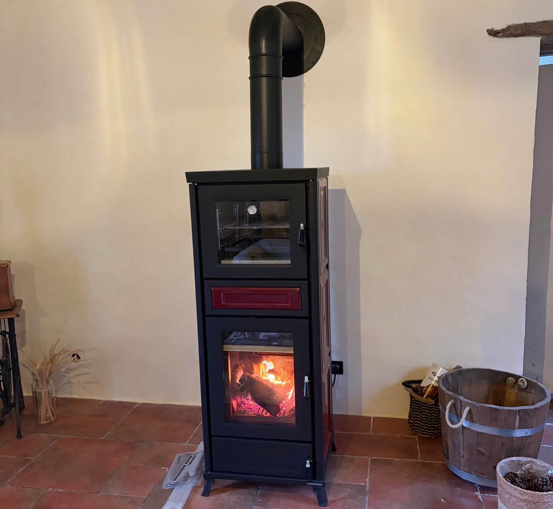 Poêle à bois en marche