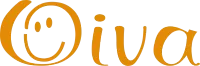Oranssi ”Oiva”-logo, jossa hymyilevät kasvot O-kirjaimen sisällä