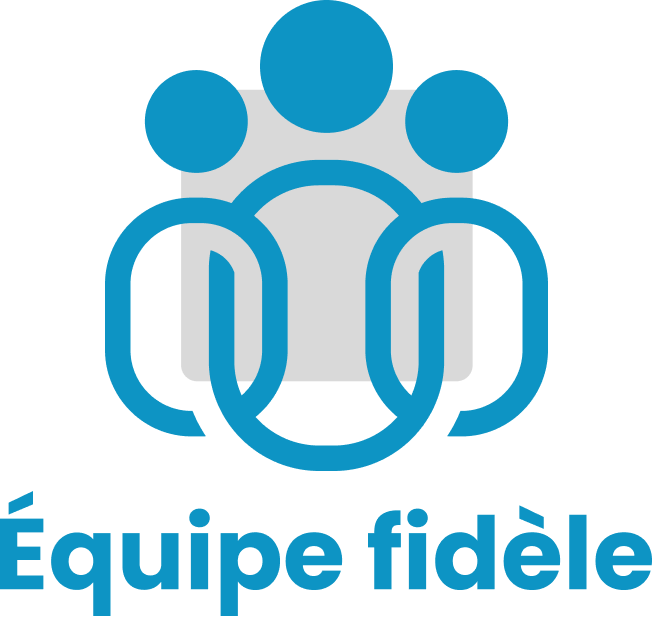 3 personnages stylisés plus le texte équipe fidèle.