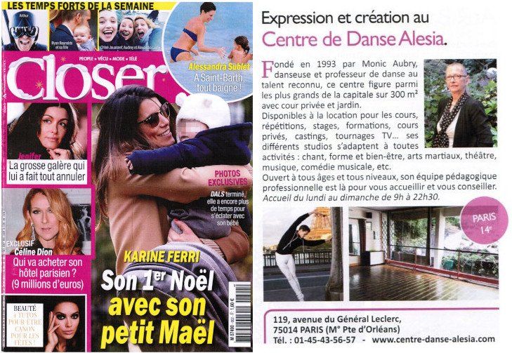 Image du magazine closer avec un article sur l'ecole de danse Alesia