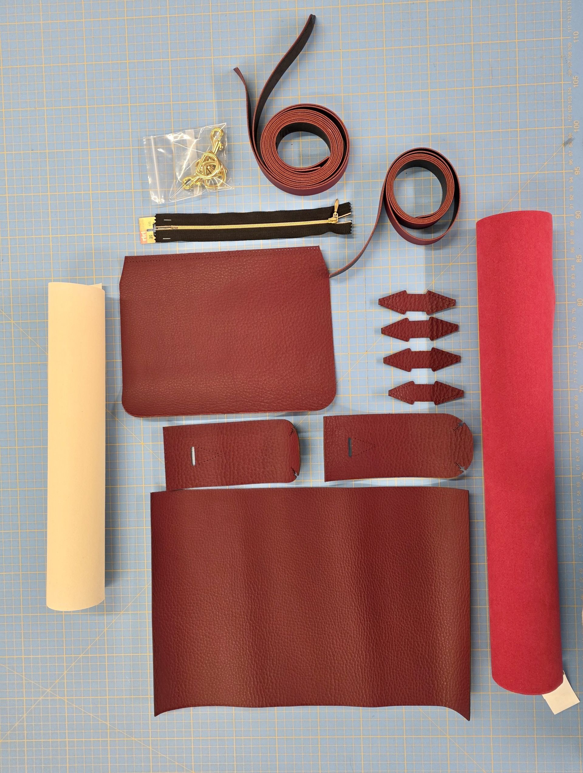 parts of a bag ready for assembly