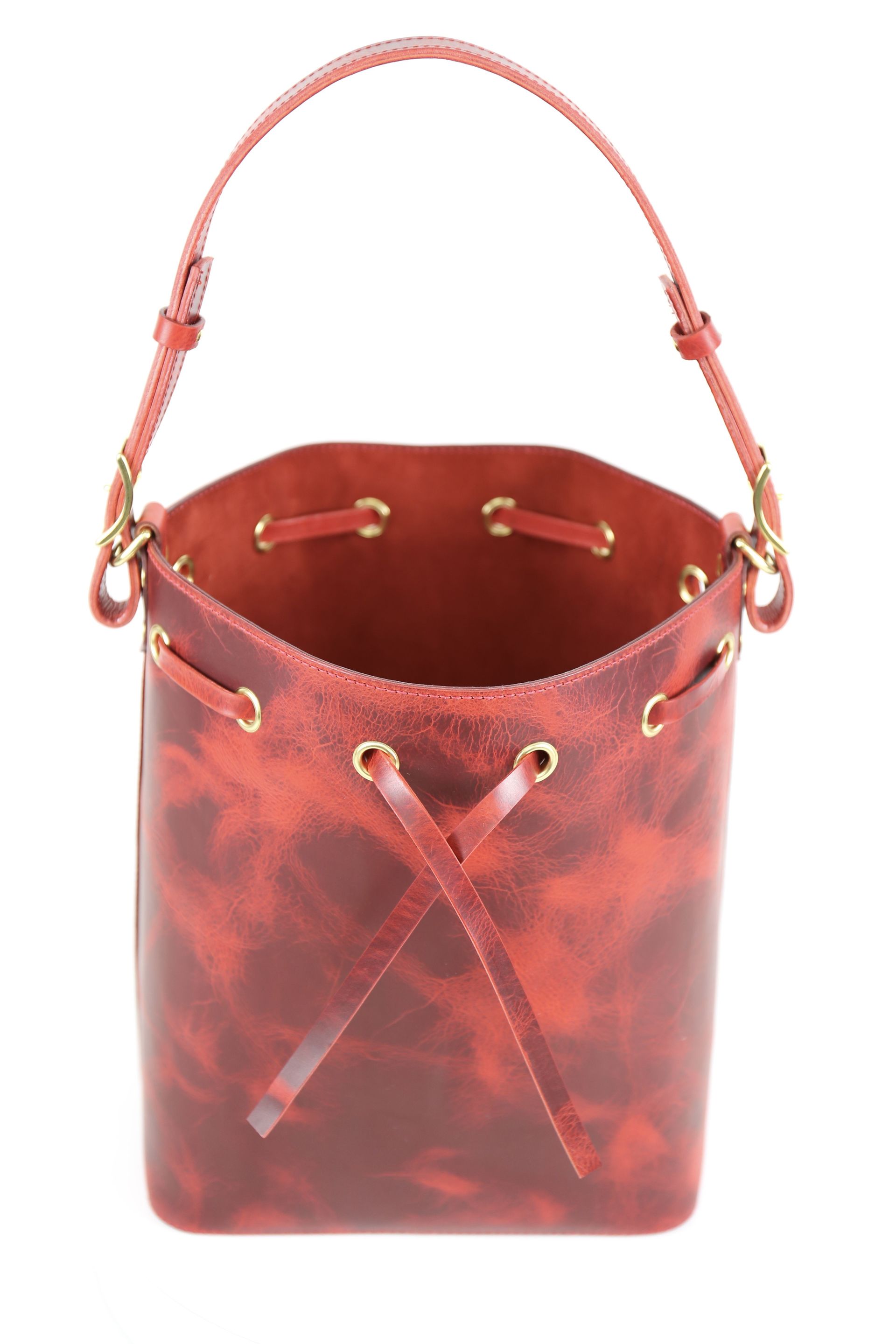 red bucket bag