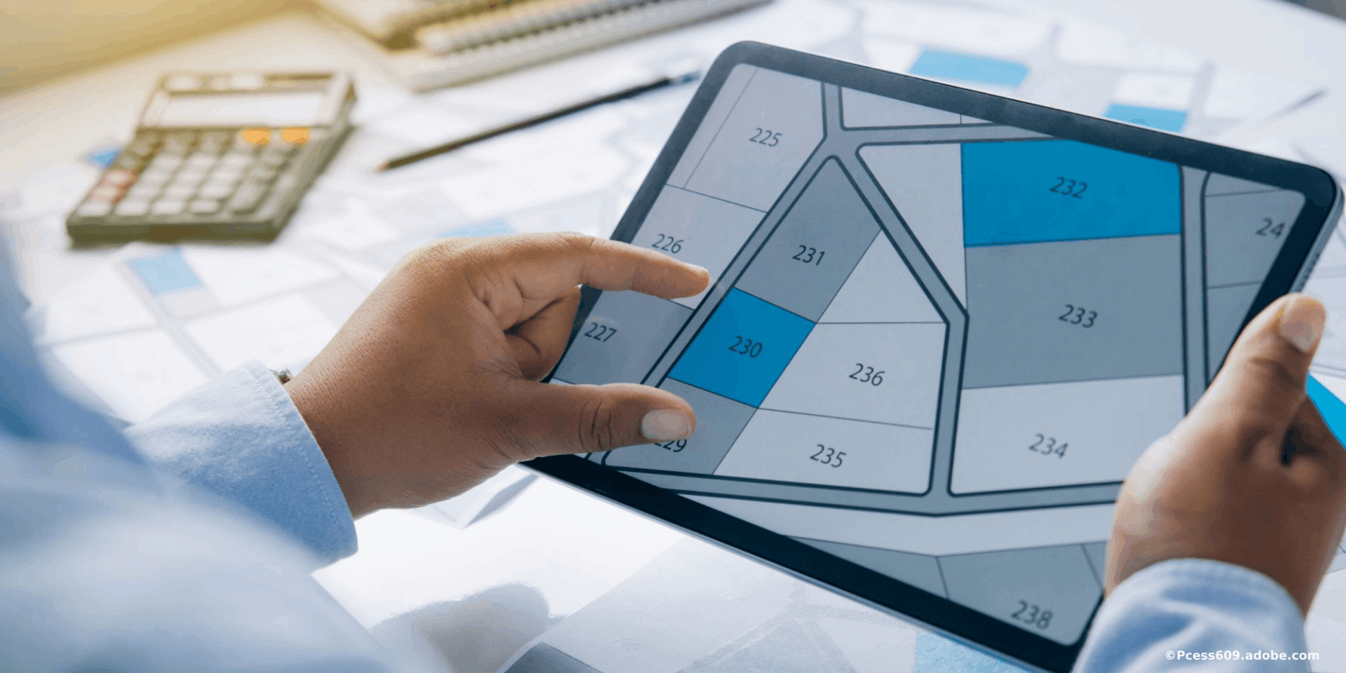 Vermessung Garten – Bauplan auf einem Tablet