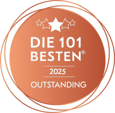 Logo mit drei Kupfersternen über dem Text: DIE 101 BESTEN