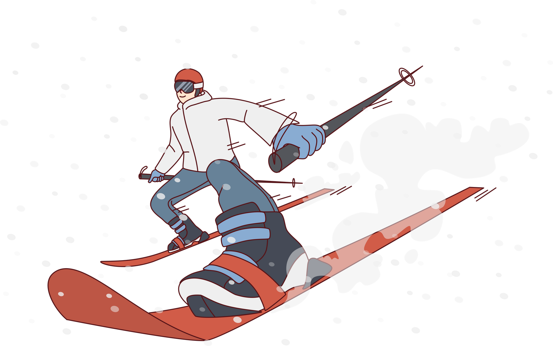 Skieur freinant dans la descente.