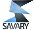 Logo pour Savary: lettre S stylisée avec des formes géométriques bleues et noires au-dessus du nom de l’entreprise en gris.
