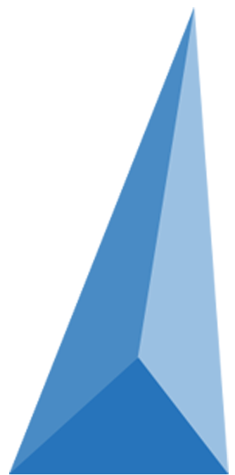 Une forme géométrique bleue en 3D avec trois côtés triangulaires visibles.