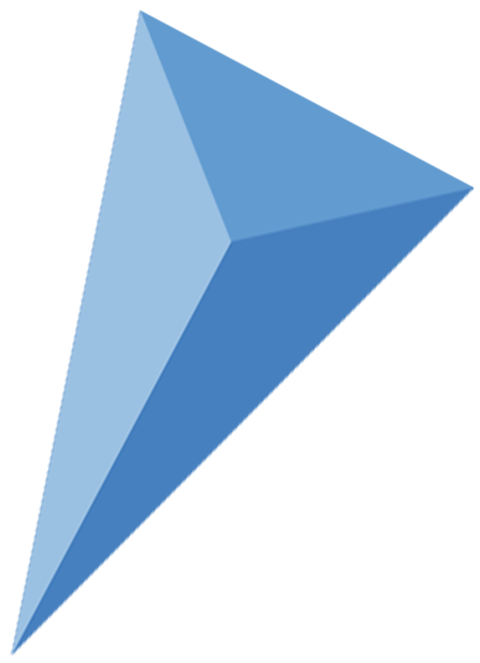 Forme géométrique tridimensionnelle bleue, de forme triangulaire.