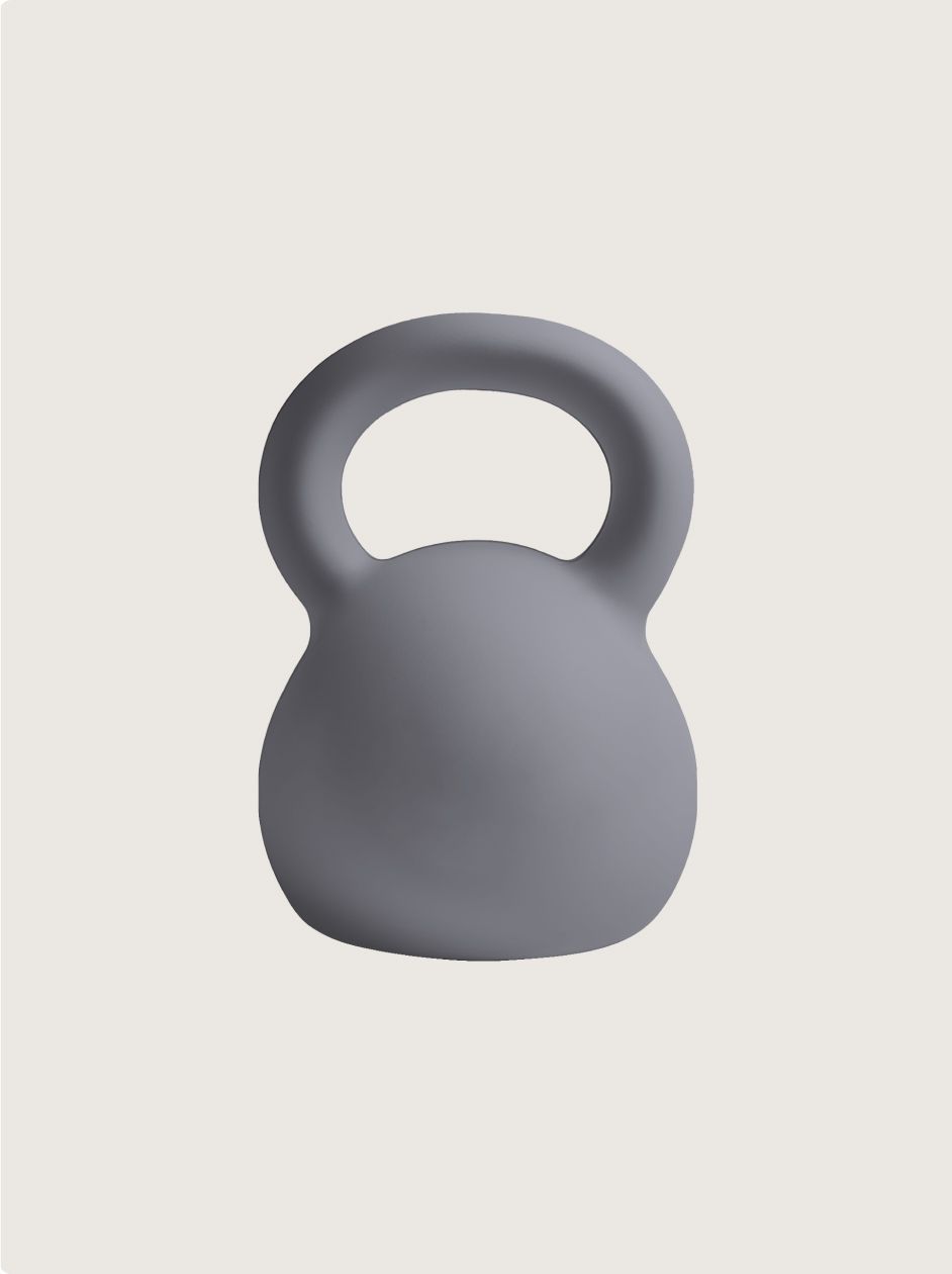 Graue Kettlebell auf neutralem Hintergrund.