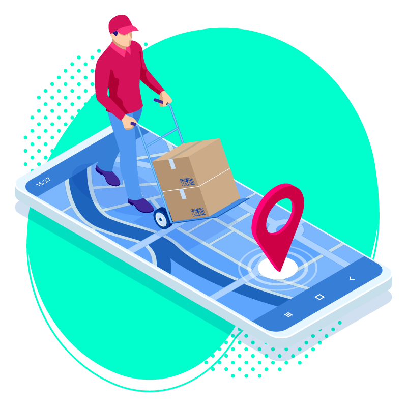 Illustration d'un livreur qui achemine un colis