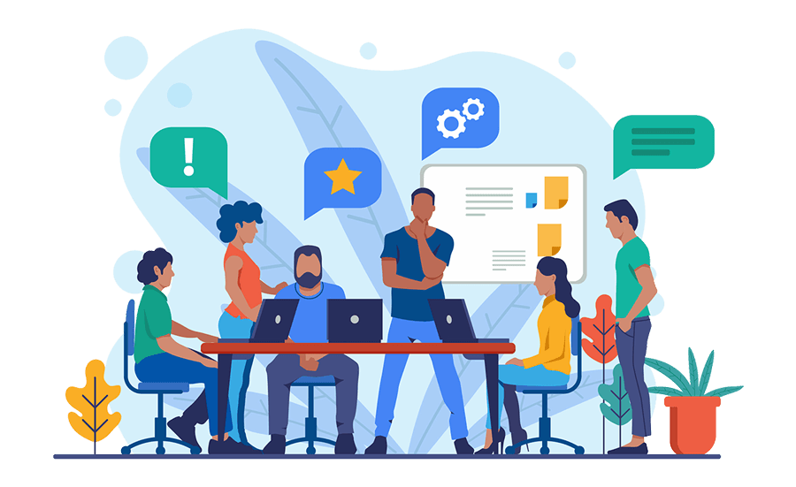 Illustration d'une équipe en réunion