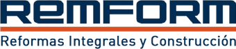 Logotipo para Remform, una empresa de construcción, con el nombre en azul y el eslogan en negro.