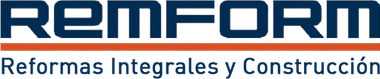 Logotipo para Remform, una empresa de construcción, con el nombre en azul y el eslogan en negro.
