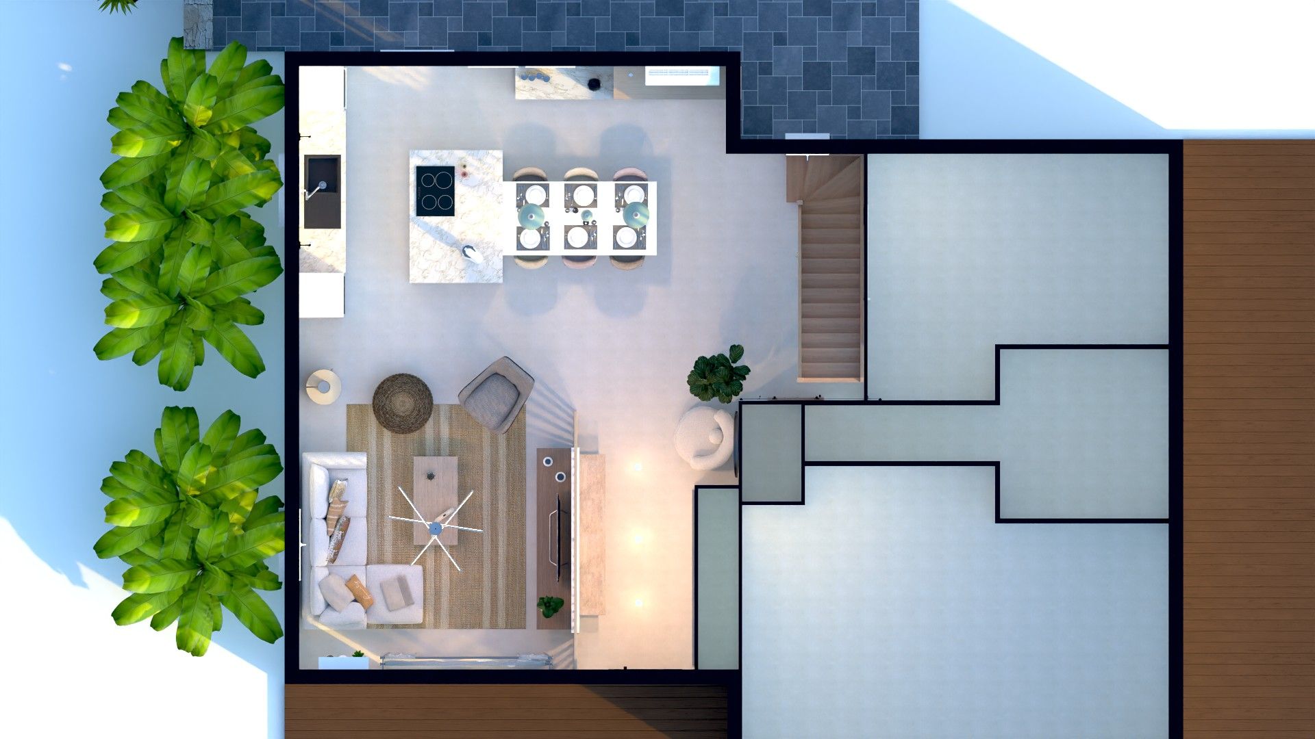 Une vue aérienne du plan d'étage d'une maison